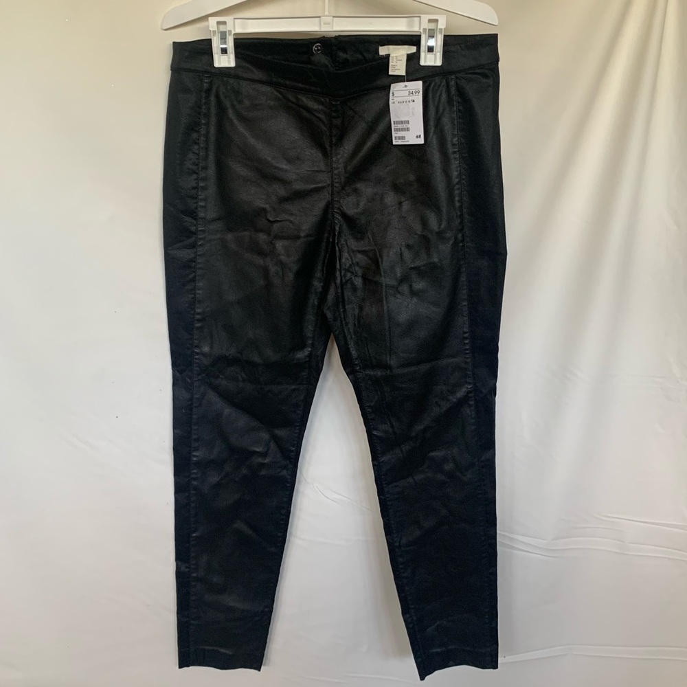 H&M black faux leather skinny pants size 14 NWT